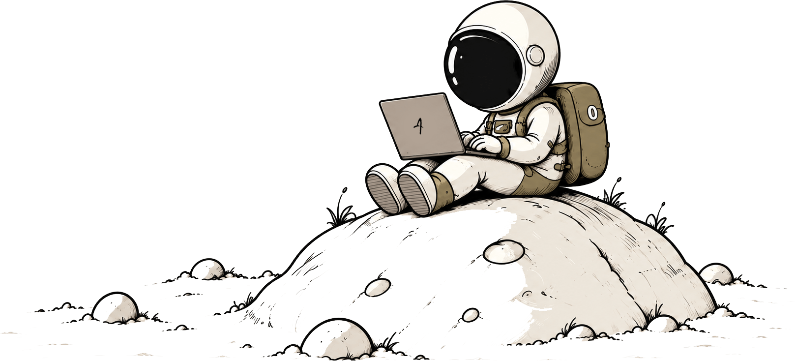 Illustration of an astronaut working on a laptop on the moon
